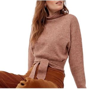 Aritzia Wilfred Lorin Turtleneck Knit Tie Front Sweater Clay Wool Alpaca Small